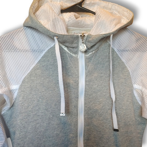 MONCLER - Authentic Luxury 3/4 Sleeve Grey White Mesh Zip Up Hoodie Small - Picture 4 of 11